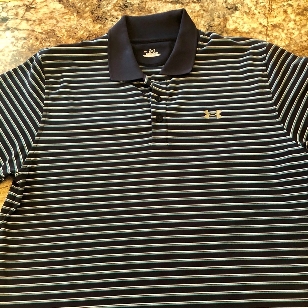 Navy stripped men’s Under Armour heat gear polo